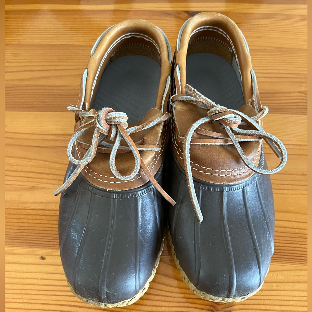 Brown and Dark Brown Duck Boots with Lace Tie